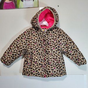 HEALTHTEX GIRLS WINTER COAT ZIPPER PUFFER JACKET LEOPARD PINK HEARTS, 2T